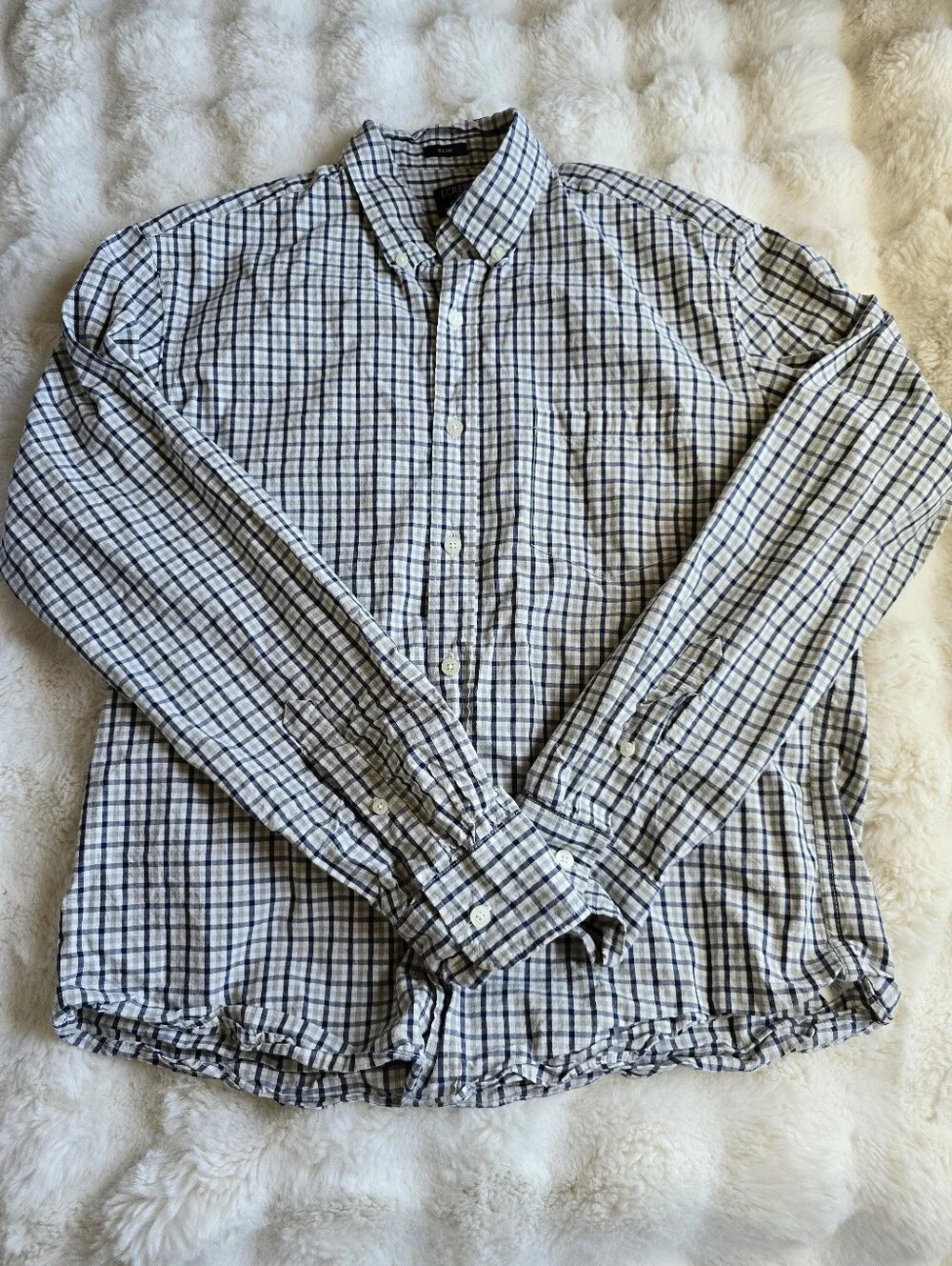 J. Crew Slim Long Sleeve Button-Down Shirt in Navy and White Checkers